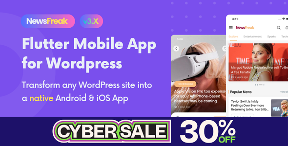 Newsfreak v3.0.0 - Flutter Mobile App for WordPress